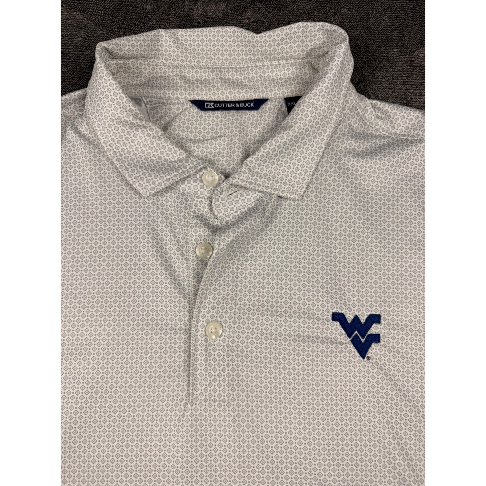 Cutter & Buck West Virginia Mountaineers Polo Shirt XXL White Grey Geometric WVU